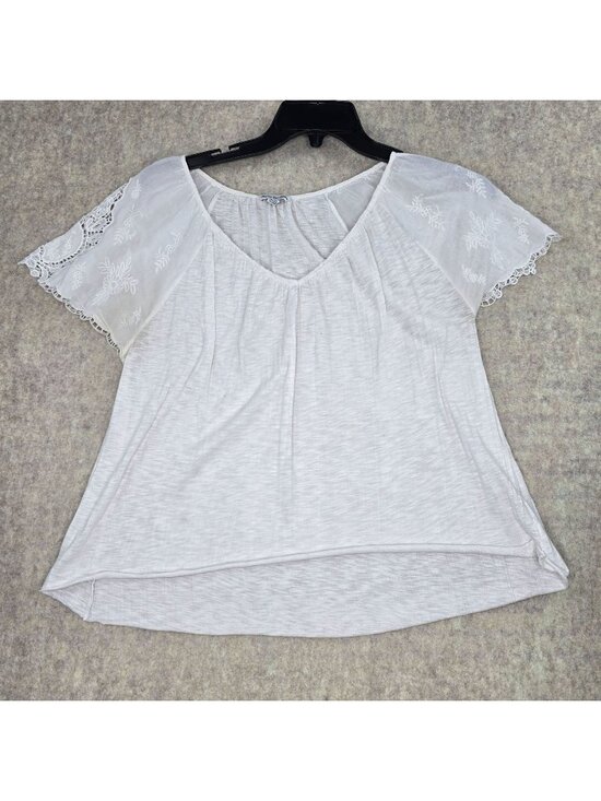 American Eagle Outfitters Tops - American Eagle White Lace Cap Sleeve Blouse S Womens Cotton Blend Relaxed Fit